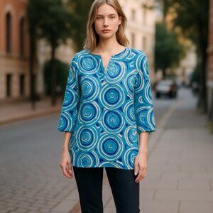 Blue and White Patterned Cotton Tunic Top Size S